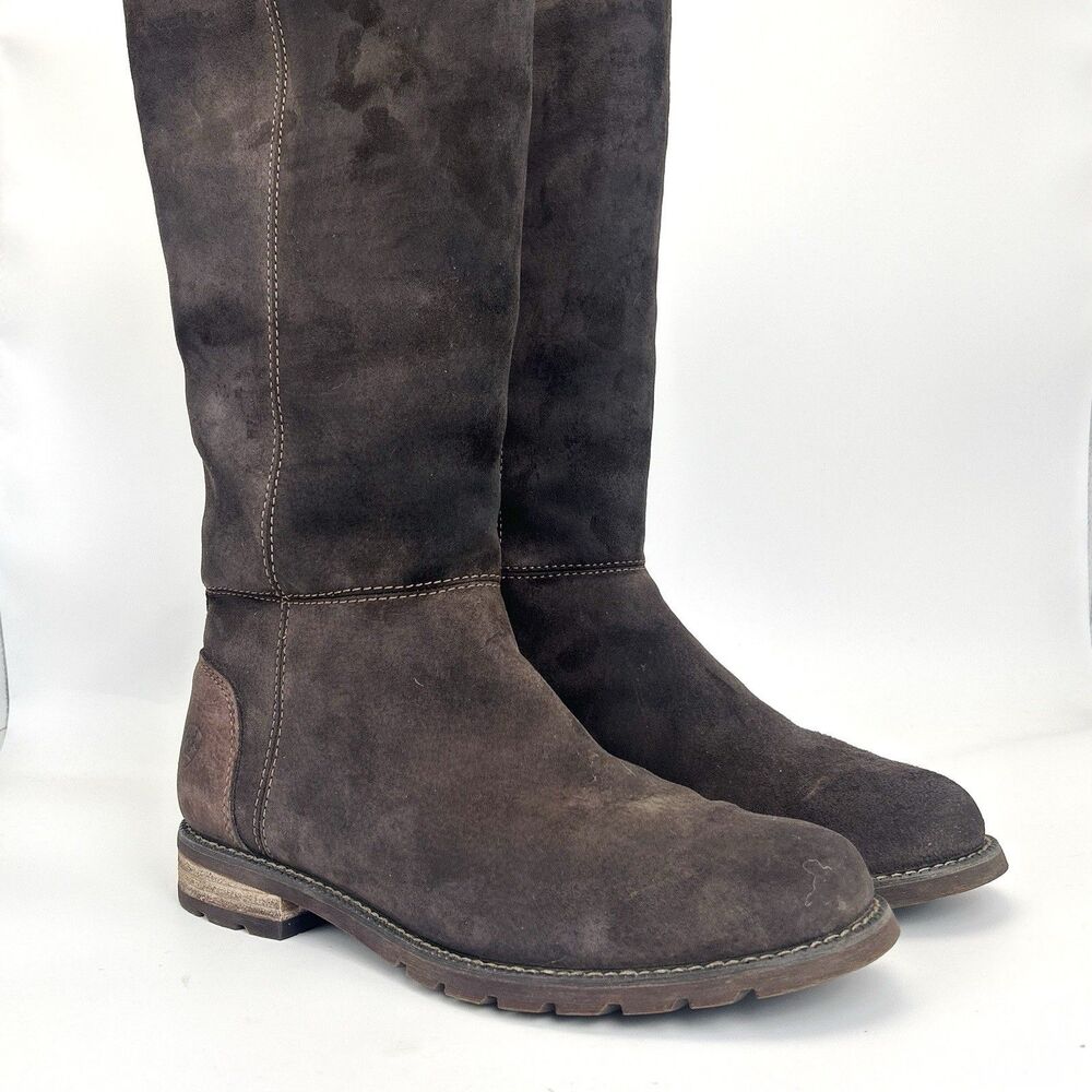 Ariat Creswell Tall Riding Boots Womens Sz 7.5 B Brown Suede H20 Waterproof - Picture 3 of 9